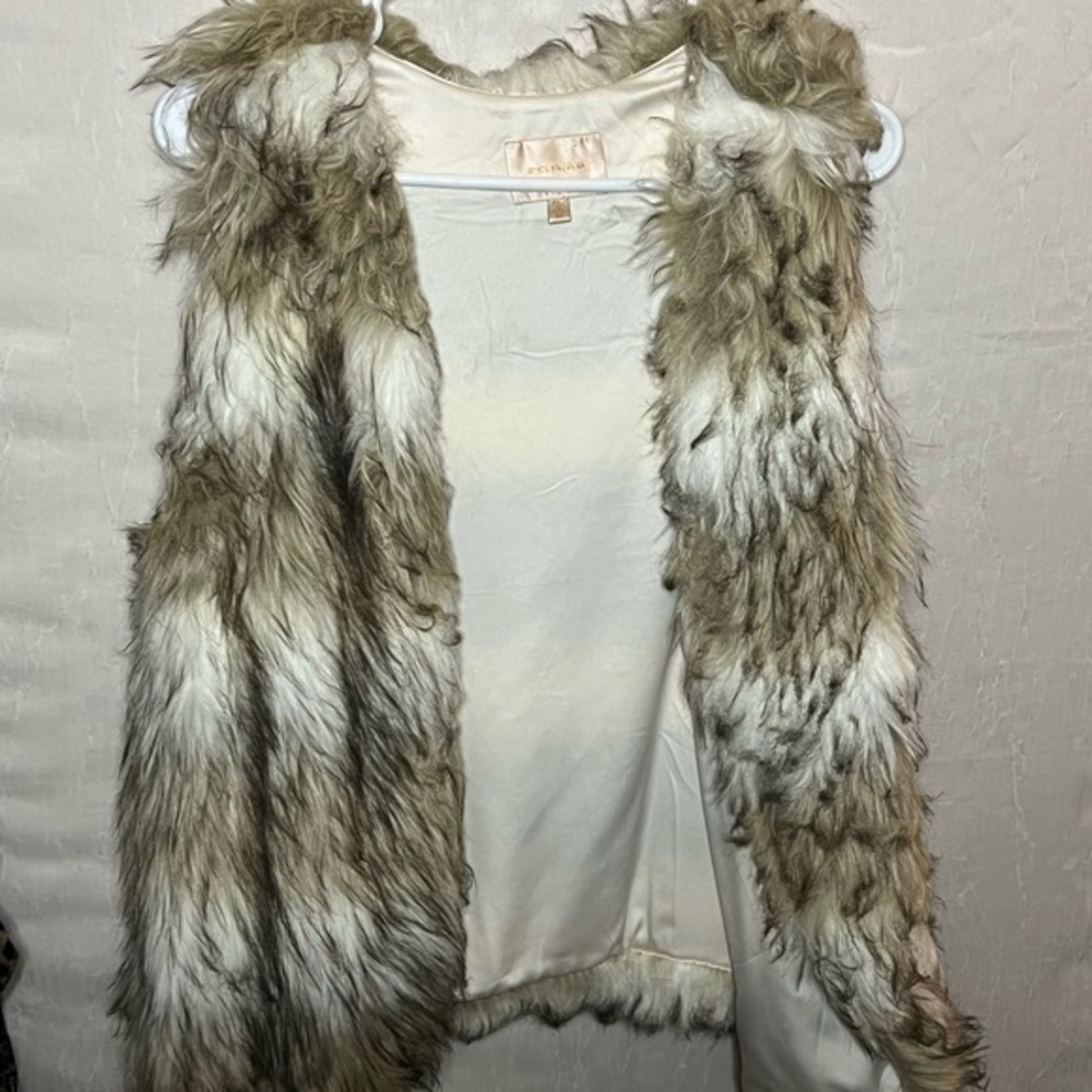 Faux Fur Vest in Cream and Brown, Medium